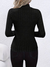 Women's Ribbed Knit Top with Mock Neck Long Sleeves Fitted Casual Style