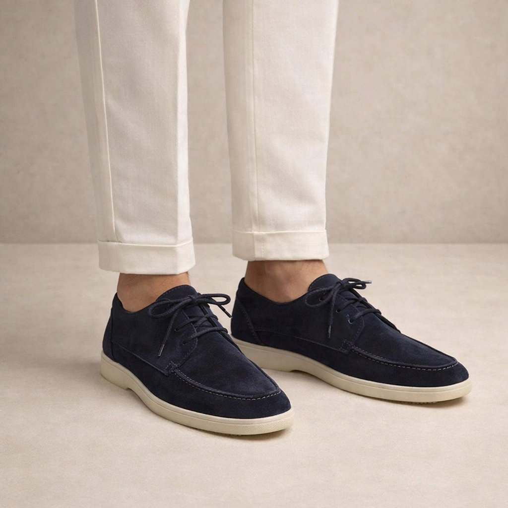 Leonardo Men’s Classic Suede-Style Loafers Lace-Up Shoes with Moc-Toe Detailing and Casual Sole