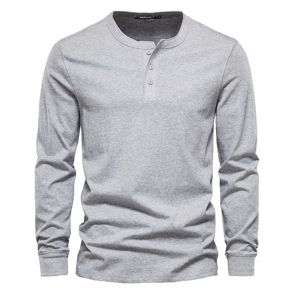 Men's Long-Sleeve Henley Shirt with Comfortable Fit