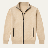 Men's Knitted Zip Cardigan with Standing Collar