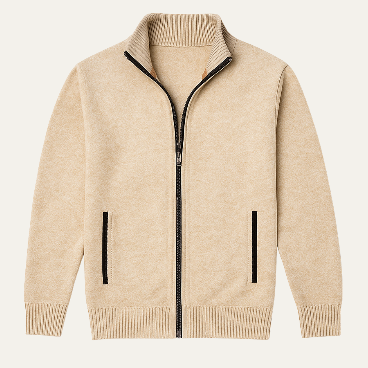 Men's Knitted Zip Cardigan with Standing Collar