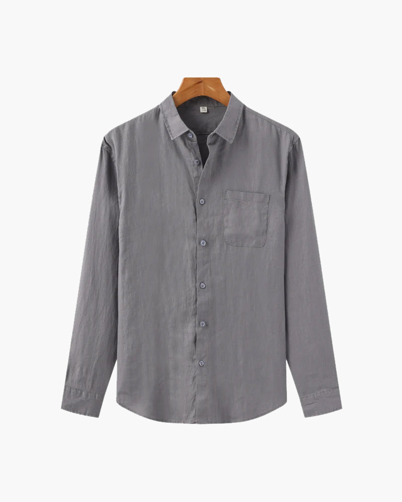 Marco Men’s Classic Linen Long Sleeve Button-Up Shirt with Chest Pocket