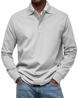 Luca Men’s Classic Long Sleeve Polo Shirt with Button Collar and Ribbed Cuffs