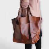 Women's Oversized Vegan Leather Tote Shoulder Bag with Front Pocket for Work, Shopping and Travel