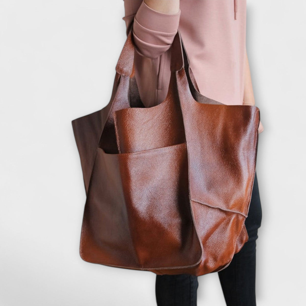 Women's Oversized Vegan Leather Tote Shoulder Bag with Front Pocket for Work, Shopping and Travel