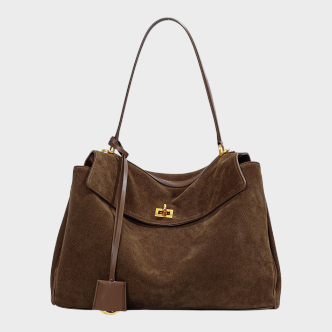 Women's Soft Leather Top Handle Handbag with Flap and Turn-Lock Closure