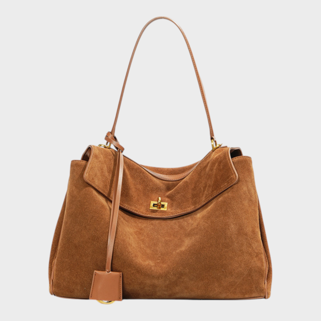 Women's Soft Leather Top Handle Handbag with Flap and Turn-Lock Closure