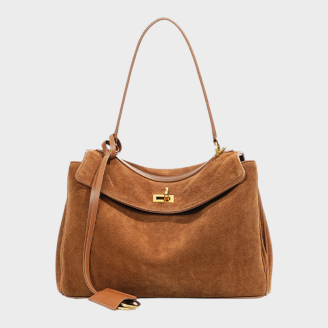 Women's Soft Leather Top Handle Handbag with Flap and Turn-Lock Closure