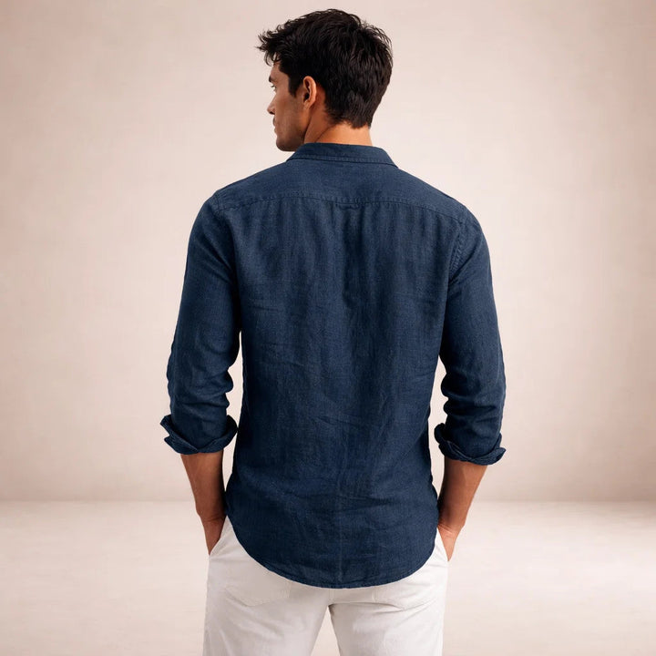 Emiliano Men’s Lightweight Textured Long Sleeve Button-Up Shirt with Relaxed Smart-Casual Fit