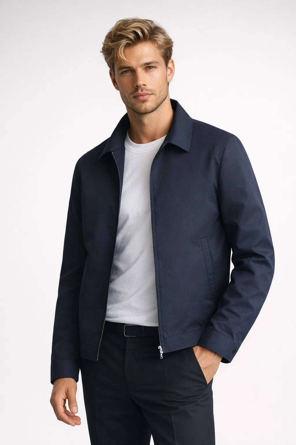 Men's Slim Fit Mid-Season Jacket with Zip and Classic Collar
