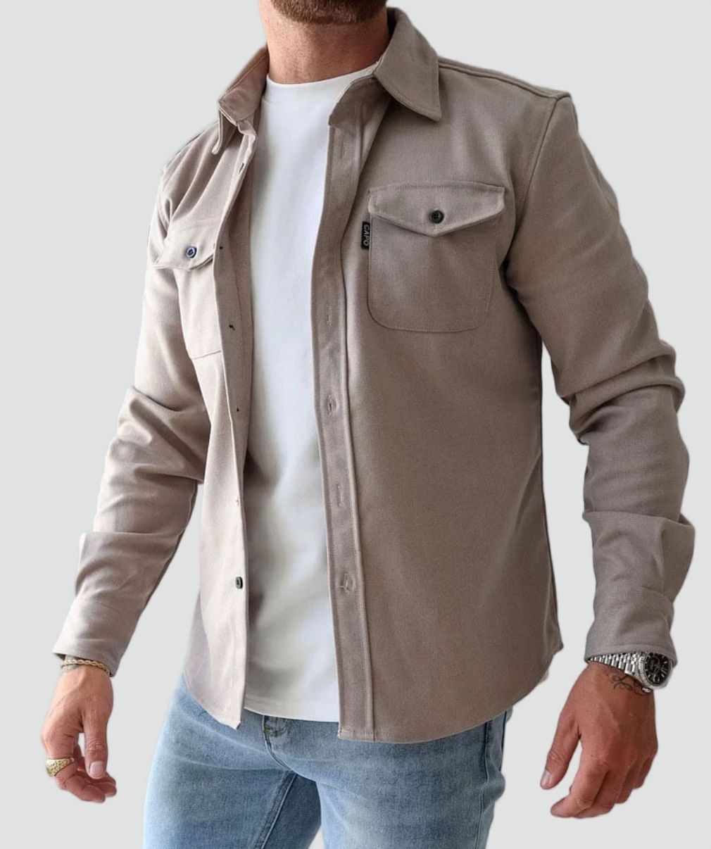 Men's Casual Button-Up Overshirt with Chest Pockets