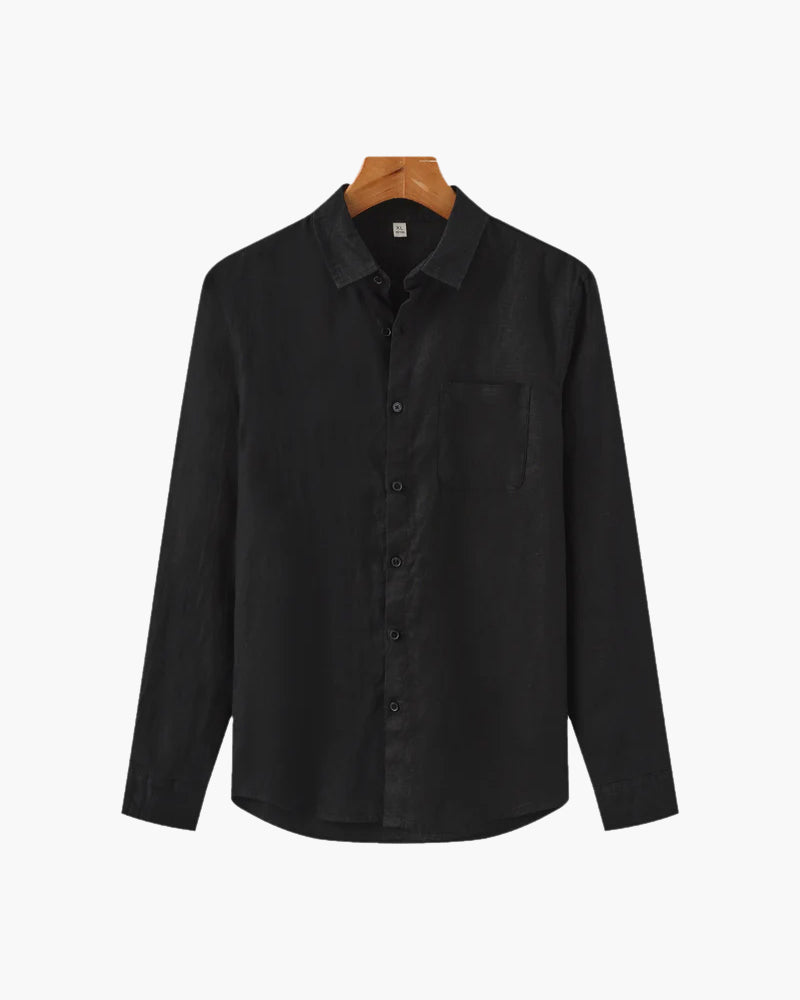Marco Men’s Classic Linen Long Sleeve Button-Up Shirt with Chest Pocket
