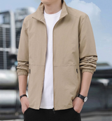 Men's Bomber Jacket with Zip and Standing Collar for Mid-Season