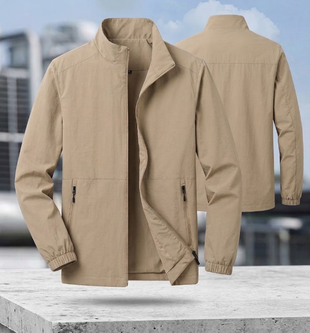Men's Bomber Jacket with Zip and Standing Collar for Mid-Season