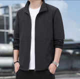 Men's Bomber Jacket with Zip and Standing Collar for Mid-Season