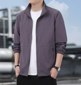 Men's Bomber Jacket with Zip and Standing Collar for Mid-Season