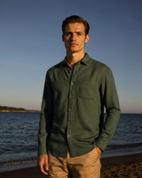 Marco Men’s Classic Linen Long Sleeve Button-Up Shirt with Chest Pocket