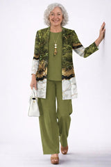 Women's 3-Piece Trouser Set with Longline Cardigan, Round Neck Top and Straight-Leg Trousers