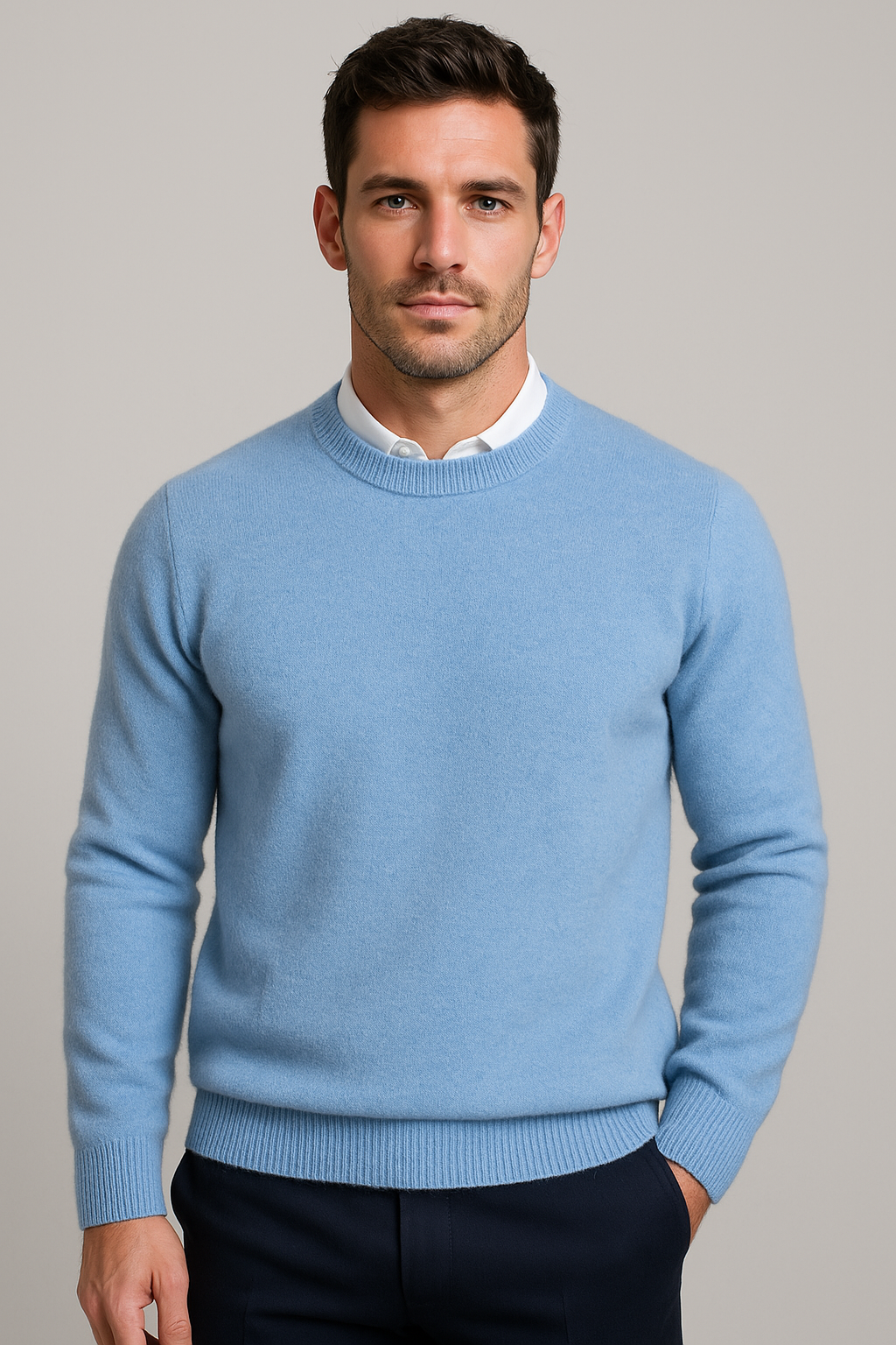 Men's Classic Knitted Sweater with Round Neck