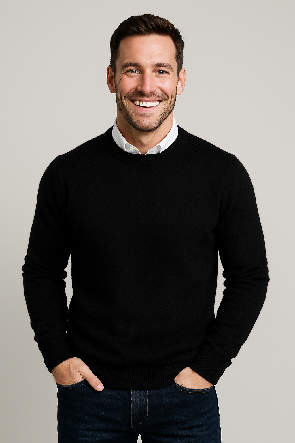 Men's Classic Knitted Sweater with Round Neck