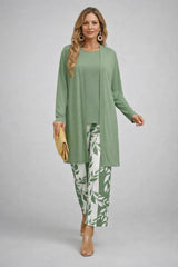 Women's 3-Piece Trouser Set with Longline Cardigan, Round Neck Top and Straight-Leg Trousers