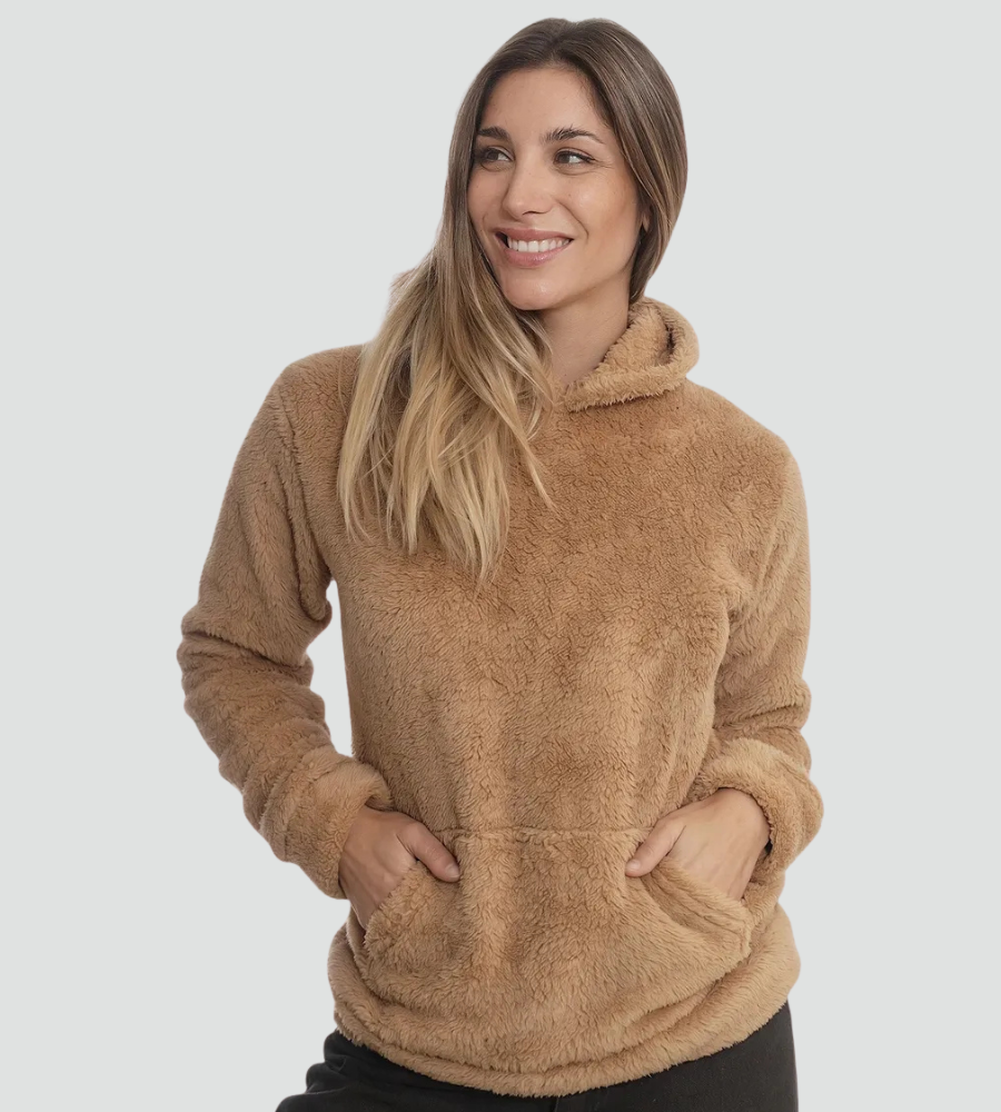 Women's Sherpa Hoodie with Long Sleeves Kangaroo Pocket Oversized Style