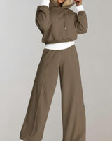 Women's Oversized Hoodie Two-Piece Set with Drawstring Waist Wide-Leg Pants Relaxed Style