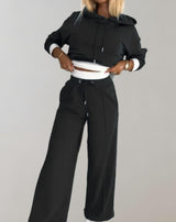 Women's Oversized Hoodie Two-Piece Set with Drawstring Waist Wide-Leg Pants Relaxed Style