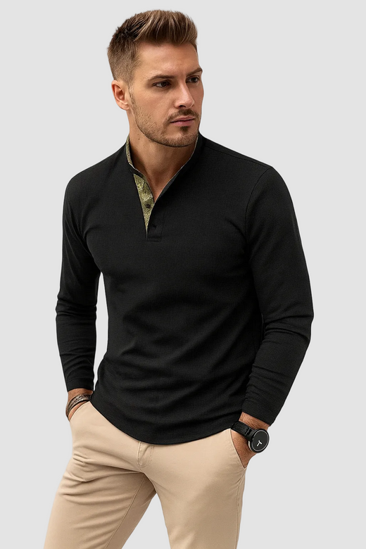 Men's Long-Sleeve Polo Shirt with Breathable Fabric