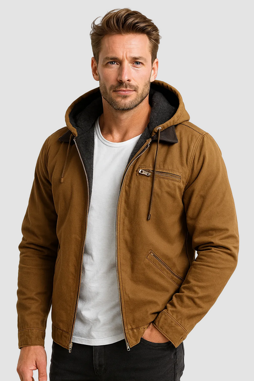 Men's Mid Season Jacket with Hood and Warm Fleece Lining