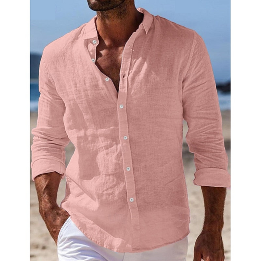 Enzo Men’s Lightweight Long Sleeve Button-Up Shirt with Relaxed Smart-Casual Fit