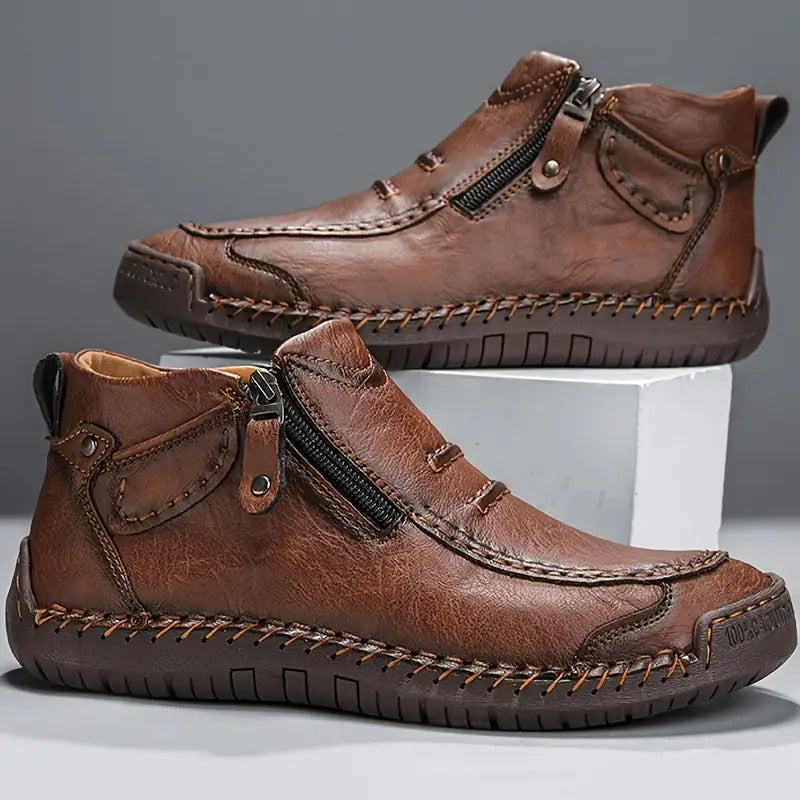 Matteo Men’s Classic Ankle Boots with Side Zip and Stitched Detailing