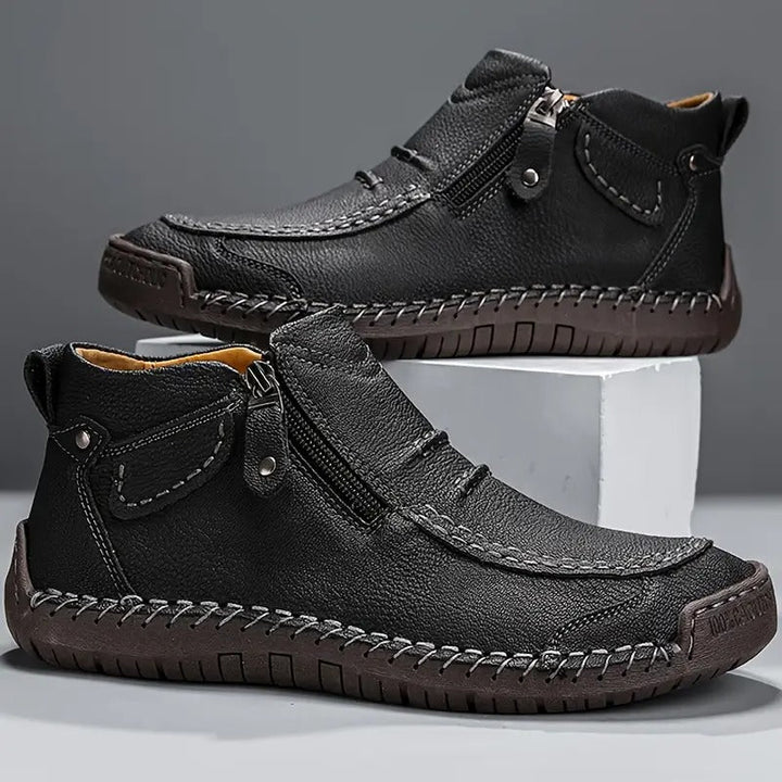 Matteo Men’s Classic Ankle Boots with Side Zip and Stitched Detailing