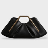 Women's Pleated Vegan Leather Top Handle Clutch Bag with Gold Metal Handle