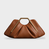 Women's Pleated Vegan Leather Top Handle Clutch Bag with Gold Metal Handle