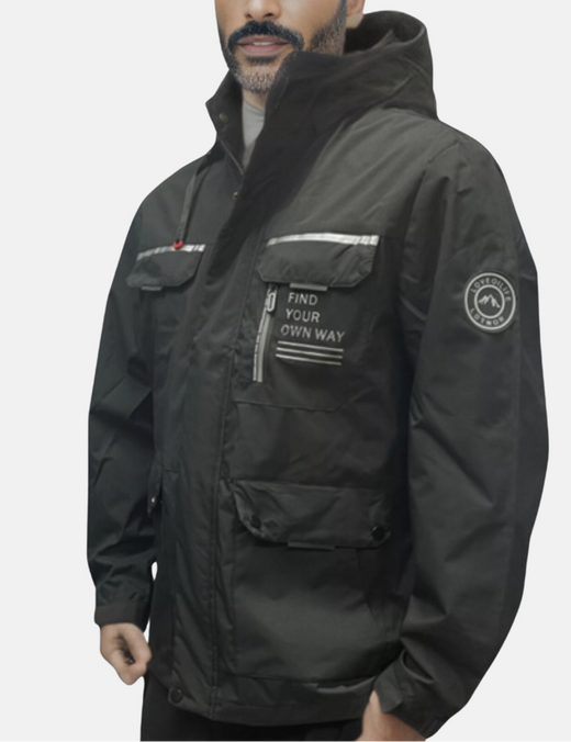 Matteo Men’s Hooded Utility Jacket with Multi-Pocket Design and Zip Fastening