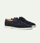 Men's Suede Lace-Up Shoes with Apron Toe and Contrast Sole