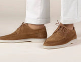 Men's Suede Lace-Up Shoes with Apron Toe and Contrast Sole