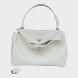 Women's Soft Leather Top Handle Handbag with Flap and Turn-Lock Closure