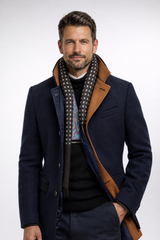 Men's Wool Blend Overcoat with Stand Collar, Single-Breasted Buttons, Flap Pockets and Tailored Fit