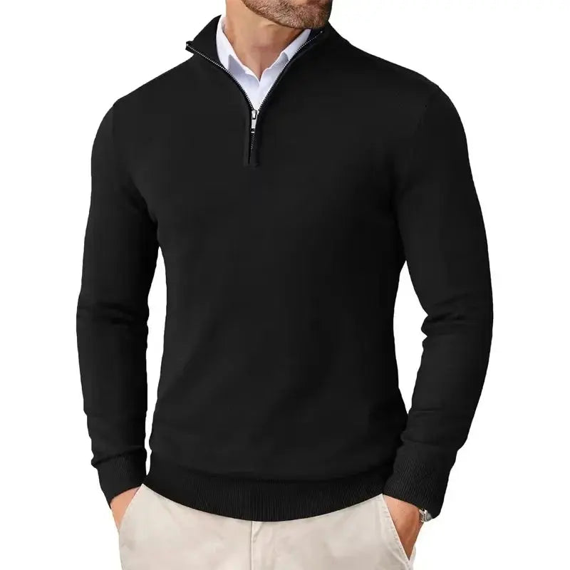 Giorgio Men’s Classic Quarter-Zip Knit Jumper with Ribbed Hem and Cuffs