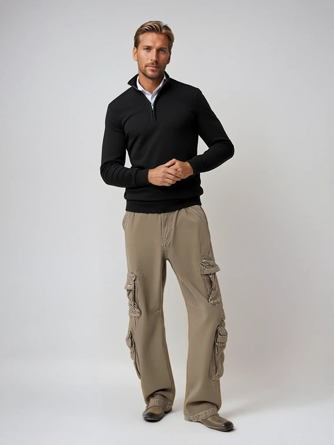 Giorgio Men’s Classic Quarter-Zip Knit Jumper with Ribbed Hem and Cuffs