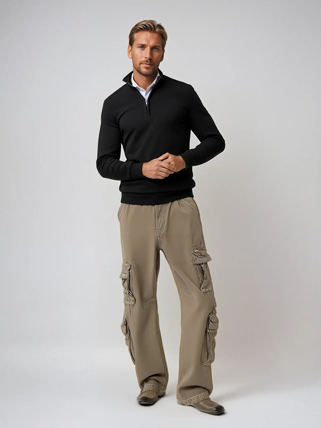Giorgio Men’s Classic Quarter-Zip Knit Jumper with Ribbed Hem and Cuffs