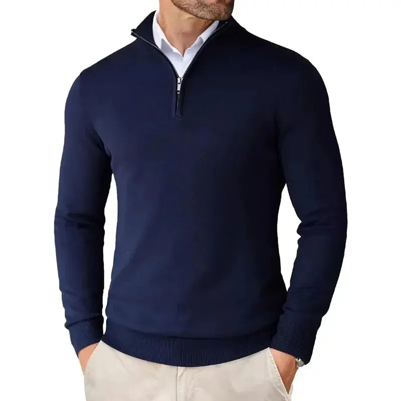 Giorgio Men’s Classic Quarter-Zip Knit Jumper with Ribbed Hem and Cuffs