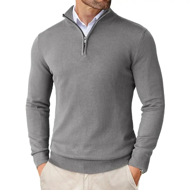 Giorgio Men’s Classic Quarter-Zip Knit Jumper with Ribbed Hem and Cuffs