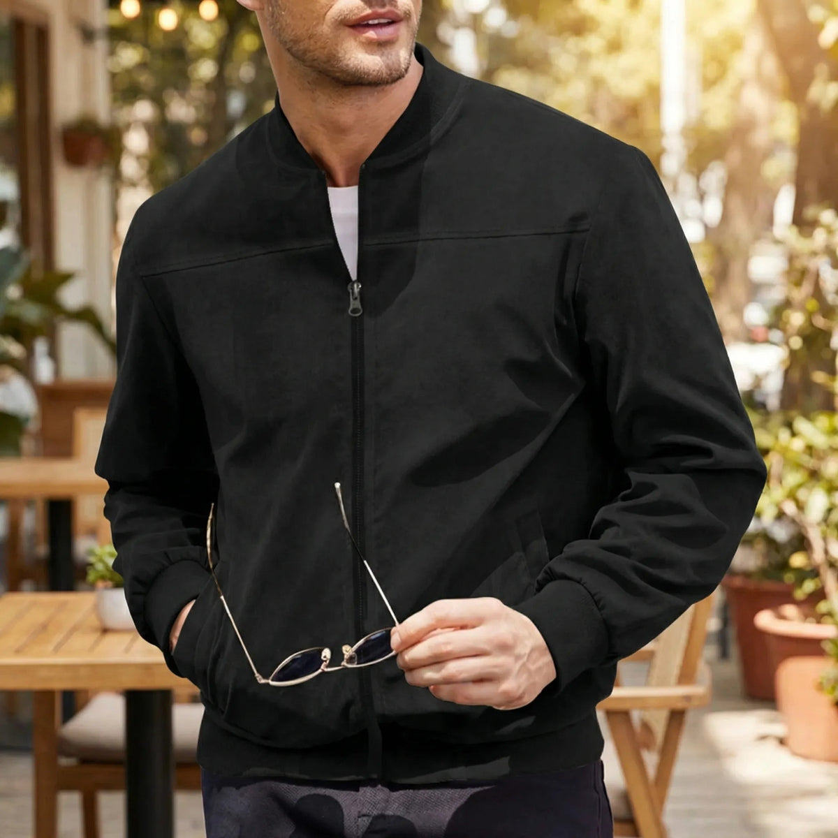 Men's Velvet Bomber Jacket with Zip Closure