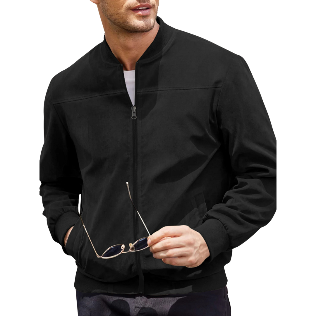 Men's Velvet Bomber Jacket with Zip Closure