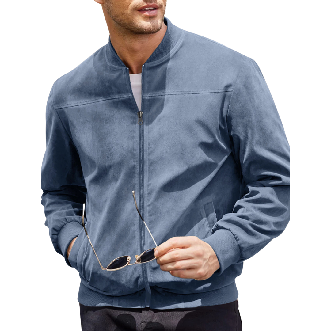 Men's Velvet Bomber Jacket with Zip Closure