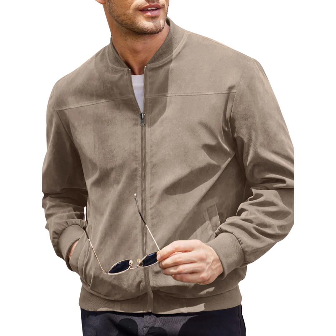 Men's Velvet Bomber Jacket with Zip Closure
