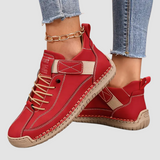 Women's Leather Comfort Sneakers with Cushioned EVA Sole, Elastic Panels and Stitched Trim